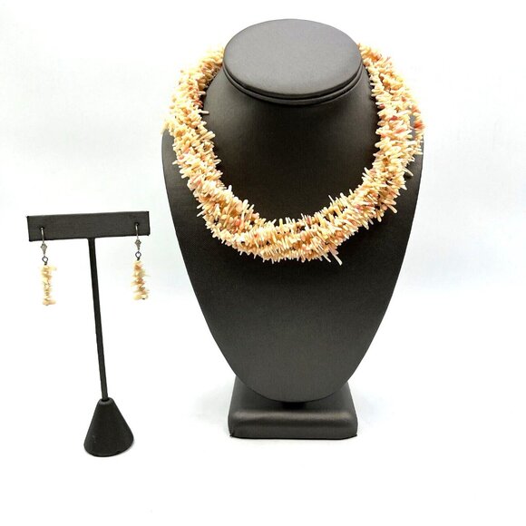 Jay King DTR  Sterling Pink Angel Skin CORAL Torsade Necklace and Earrings Set - Picture 2 of 9